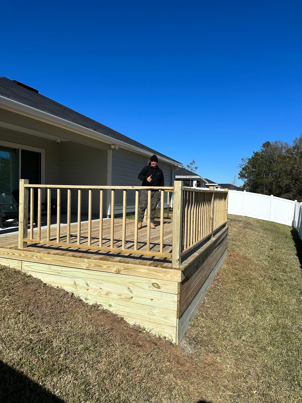 New wood deck with railing